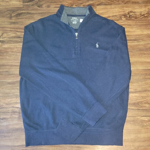 Polo Ralph Lauren Shirt Mens Medium Navy Blue 1/4 Zip Up Pullover Viscose Blend - Picture 12 of 16